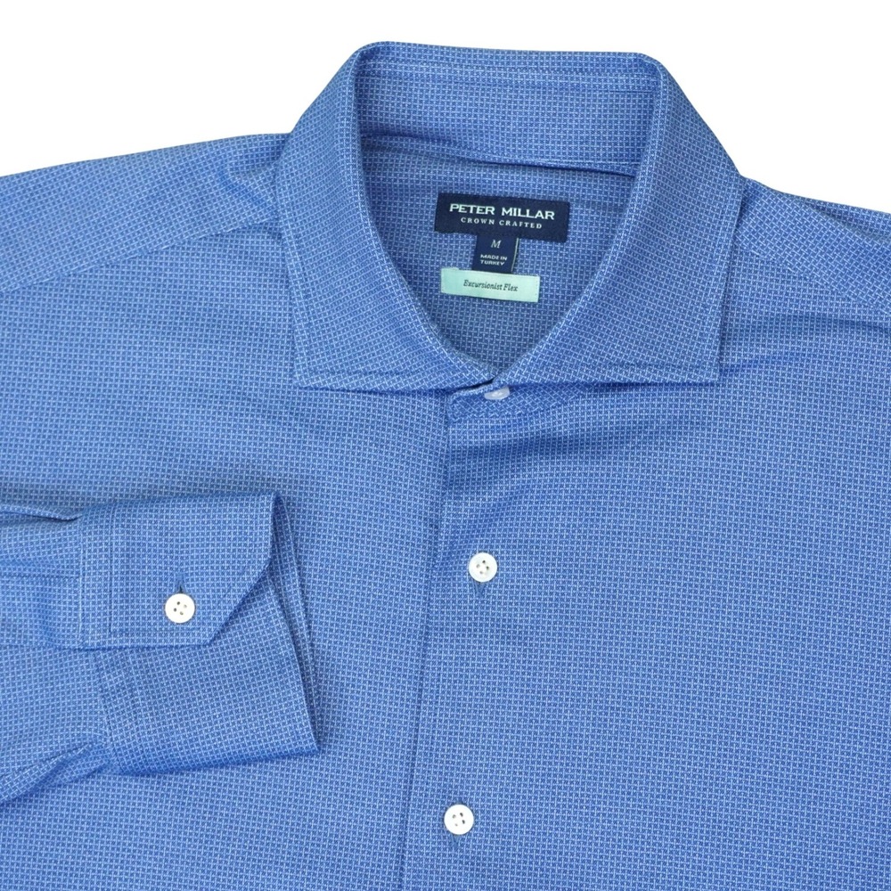 Peter Millar Button Up Shirt Mens M Blue Excursionist Flex Crown Crafted Stretch